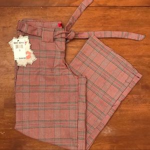 Hot Kiss Red Plaid Wide Leg Career Dress Pants $44